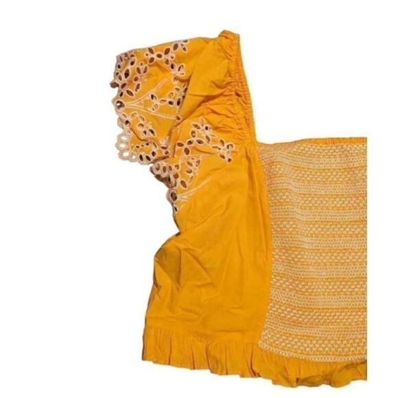 Tanya Taylor Austin Crop Top Square Neck Blouse Orange Size 22 - Picture 3 of 9